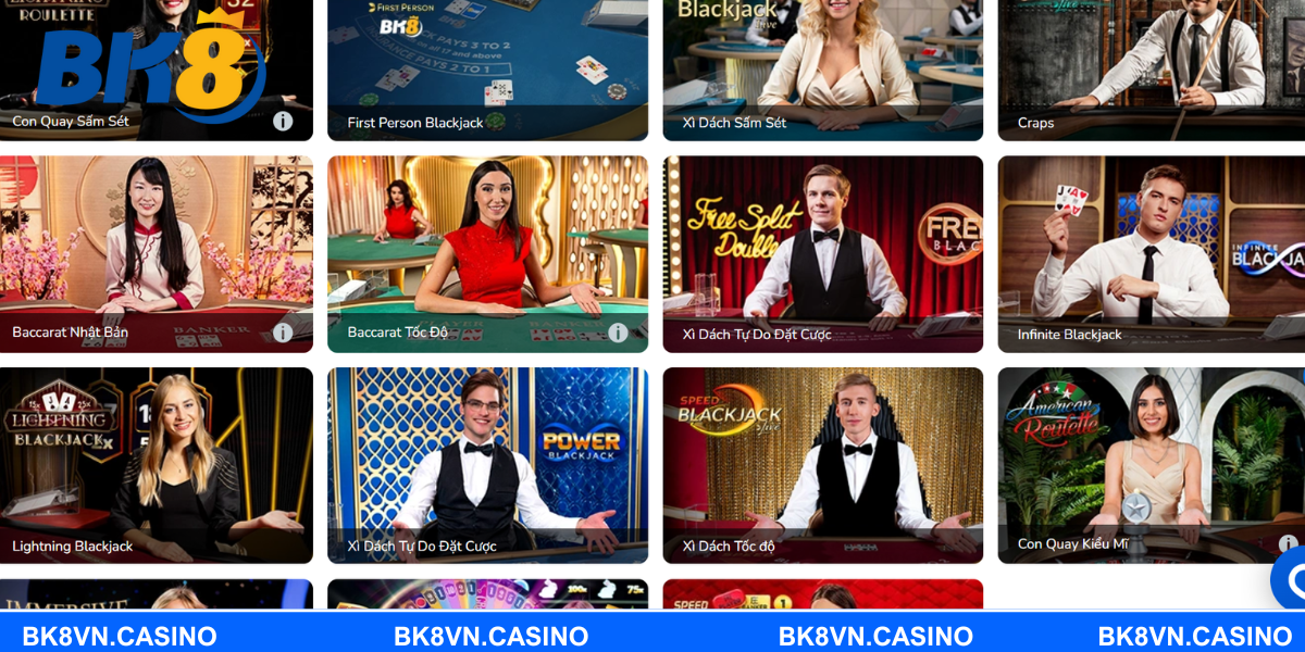 Các nhà cung cấp game hàng đầu tại sảnh casino BK8 