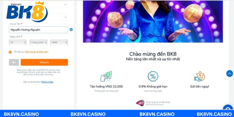 Cách đăng ký BK8 nhận 120% tiền thưởng chào mừng